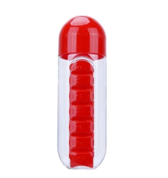 Garrafa de água com porta comprimidos Exclusiva