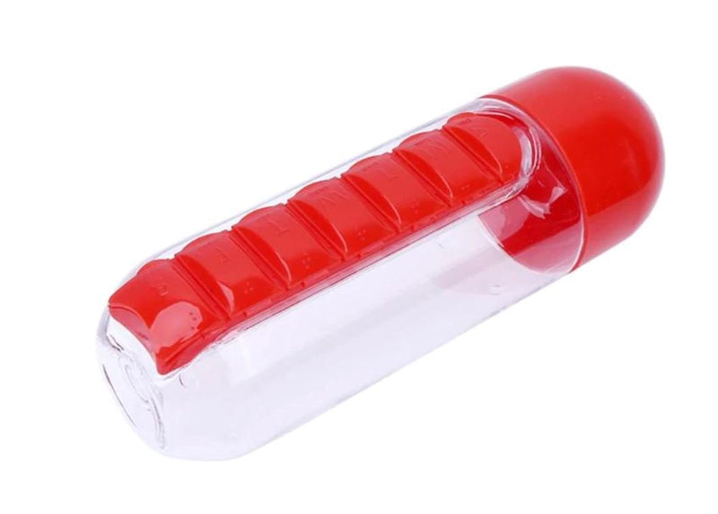 Garrafa de água com porta comprimidos Exclusiva